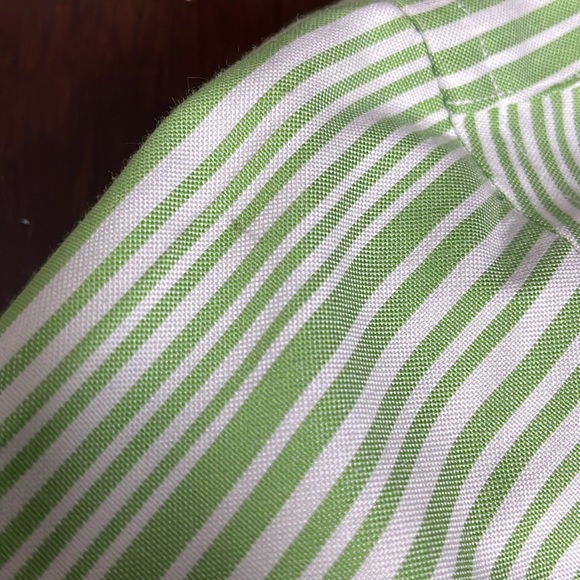 Women’s size 10 Lands’ End green/white pinstripe button-down long sleeve shirt - Picture 8 of 11